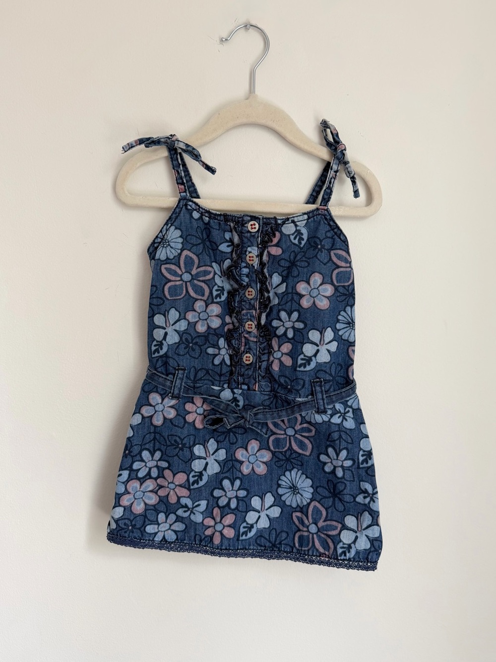 Bóboli Denim Floral Tie-Shoulder Dress (Size 2)